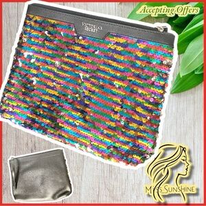 Victoria’s Secret - make up bag or clutch reversible sequins - like new